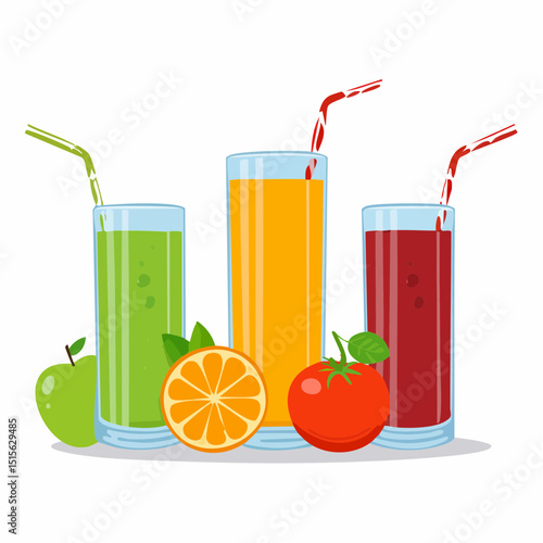 3種のジュースとストローのベクター素材