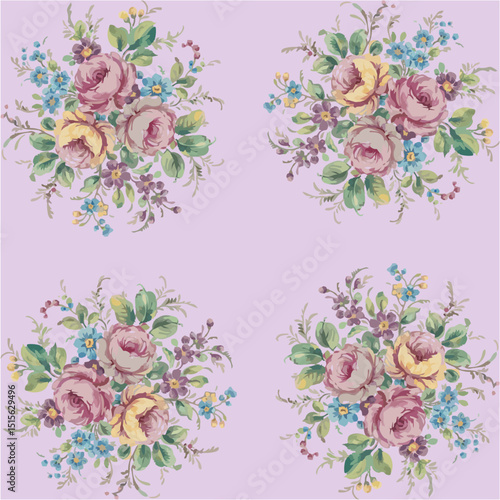 Roses Summer with Exotic Flowers illustration Watercolor Pattern