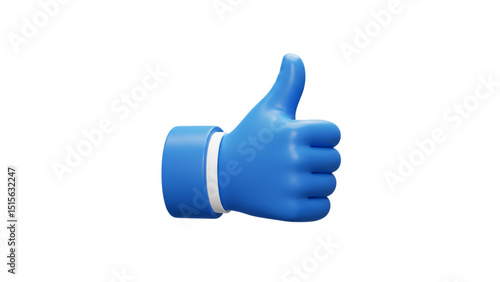 Blue thumbs up gesture isolated on transparent background, a positive symbol of approval, agreement, and success in 3D rendering