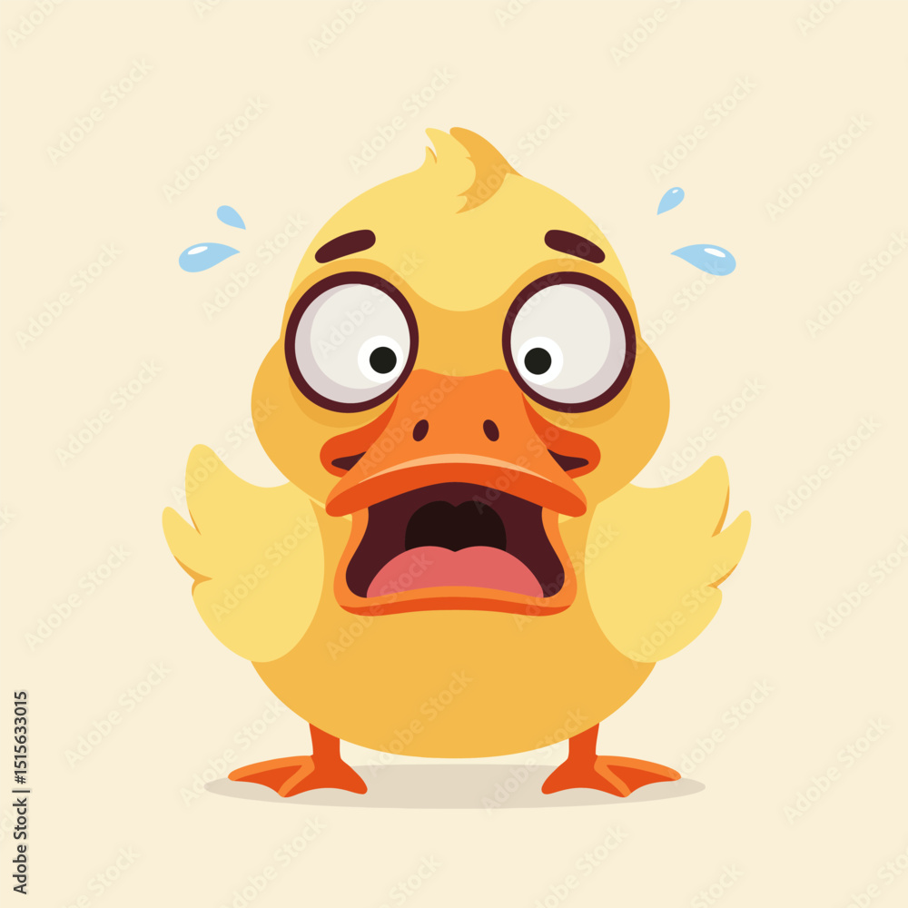 Obraz premium Cartoon Duckling Expressing Fear with Open Mouth and Tearing Up