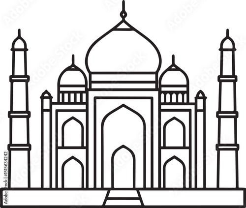 taj mahal outline vector illustration, line art