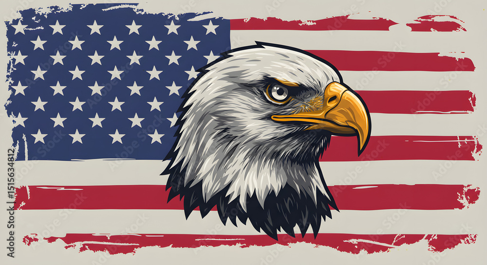Naklejka premium Eagle Head American Flag Artistic Illustration