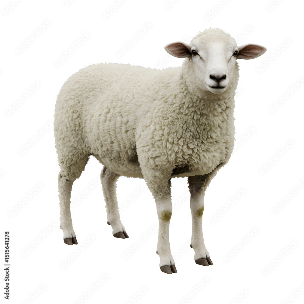 Fototapeta premium Single white sheep isolated on white background