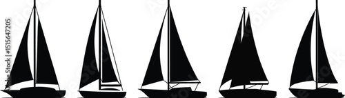 Minimalist sailboat silhouettes in black and white with geometric, abstract, and simple yacht icons.










