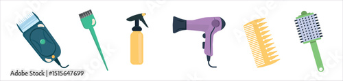 Hairdresser Tools and Hair Care Items Flat Design,Beauty Tools for Hair Treatment vector illustation