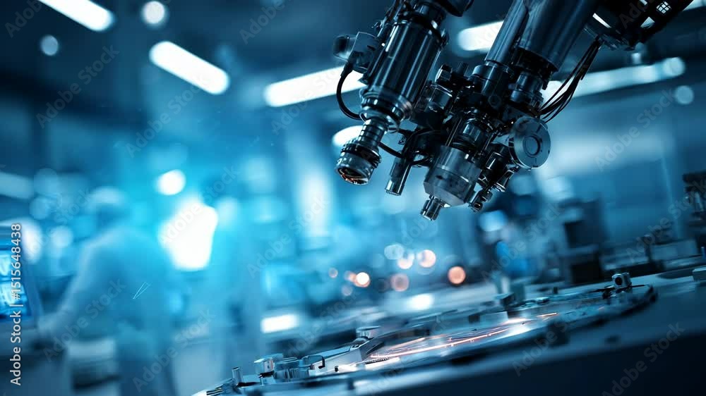 Robotic Arm Inspects Circuit Board in a High Tech Laboratory Setting Robotic Arm Inspects Circuit Board in a High Tech Laboratory Setting