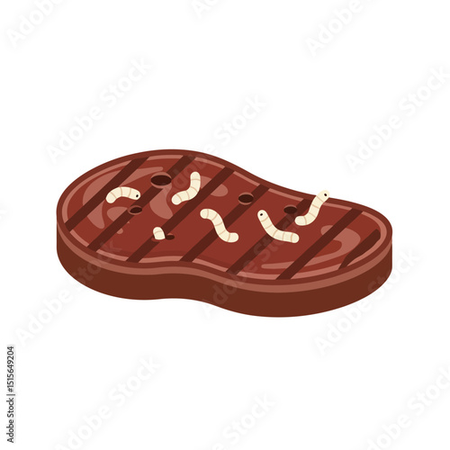Steak with Grilling Marks and Insects Crawling on Top Illustration