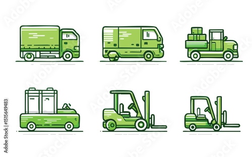 Green delivery  warehouse vehicles in an illustration