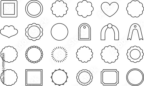 Set of outline shapes includes frames circles tags ribbons hearts decorative floral forms for design projects
