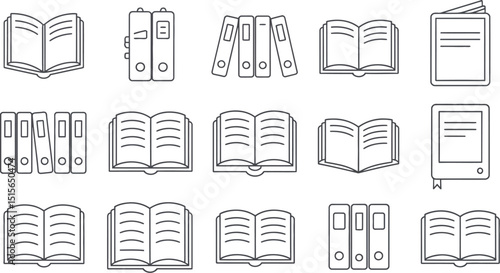Books and bookshelves icons representing reading, education, literature, and academic research.





