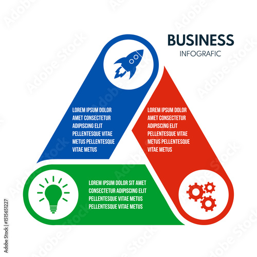 3 steps triangle round arrows, cycle diagram inforgaphic, report or presentation vector template, business process illustration