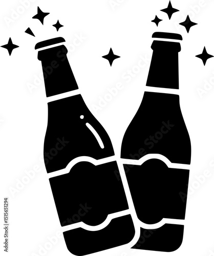 Cheers beer bottles silhouette simple flat vector
