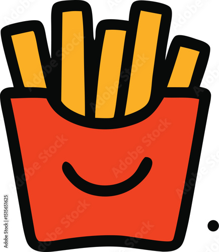 Junk food smiles from a red box filled with golden fries. Suitable for food blogs, social media posts, and restaurant menus.