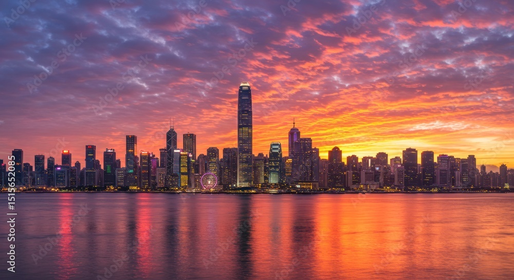 Obraz premium Hong Kongs skyline ablaze at twilight