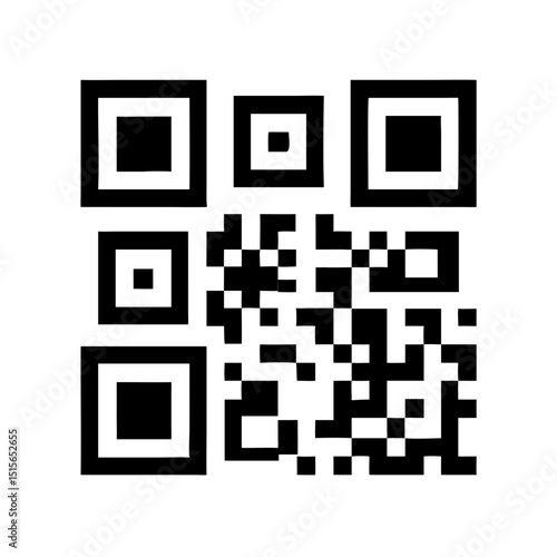 qr code Black and white silhouette vector illustration A high-contrast, black and white QR code centered on a plain white background. The QR code consists of a square grid with small black modules for