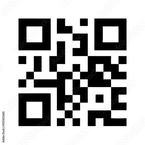 Black and white silhouette vector illustration A high-contrast, black and white QR code centered on a plain white background. The QR code consists of a square grid with small black moduqr code qr code