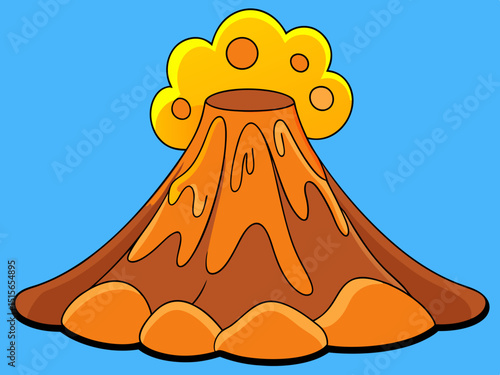 Cartoon Volcano Erupting with Lava and Smoke

