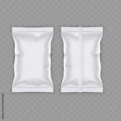 Blank White Food Packet Mockup - Snack Pouch Packaging Template. Vector