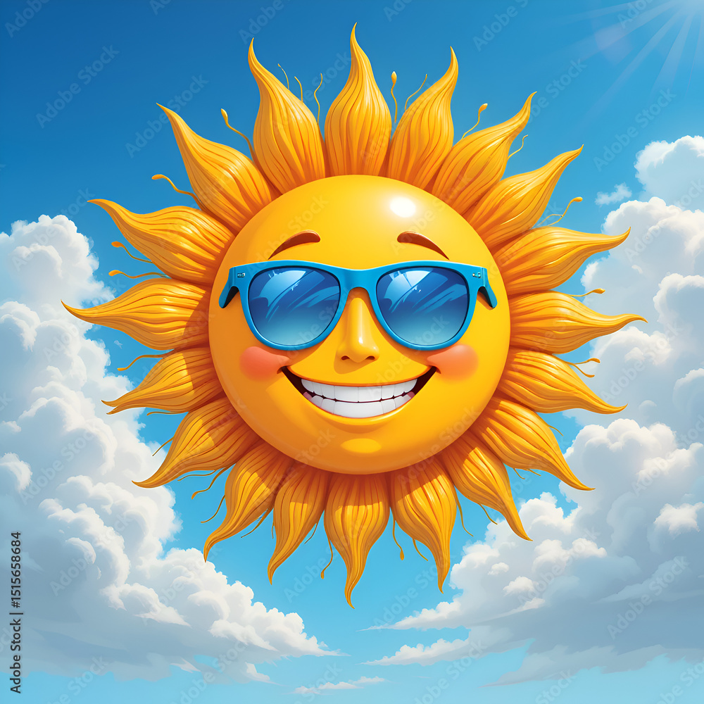 sun with sunglasses and clouds sun with sunglasses and clouds
