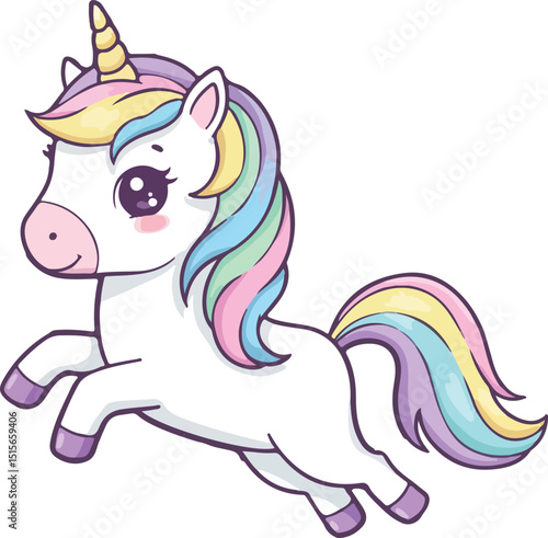 Cute Kawaii rainbow Unicorn Jumping