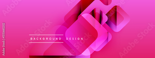 Abstract pink background features overlapping translucent squares. Modern design elements create dynamic visual effect. Text reads background design.