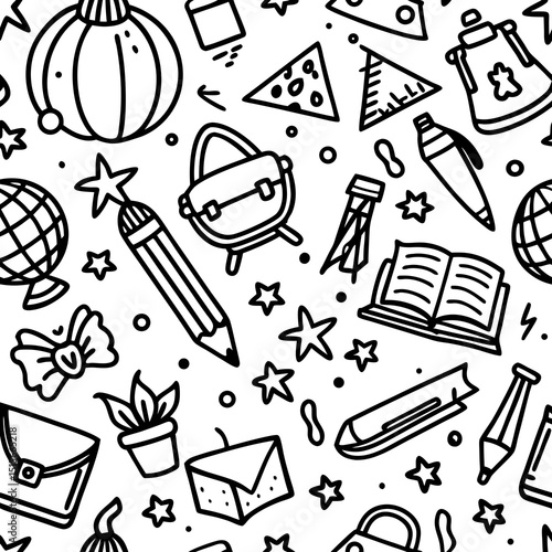 Back to school doodle seamless pattern