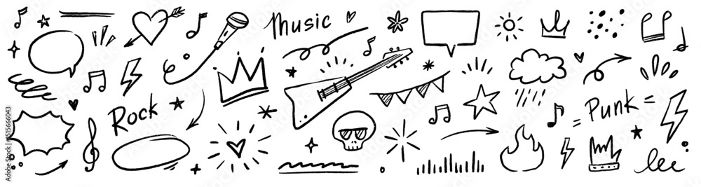 custom made wallpaper toronto digitalMusic star doodle icon punk rock set. Hand drawn music sketch guitar, microphone, skull. Fun graffiti star shape doodle arrow, crown, speech bubble grunge decoration elements. Vector illustration