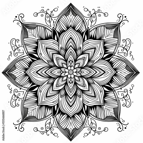 Modern Mandala Coloring Page – Mindful Art for Adults. Generative AI
