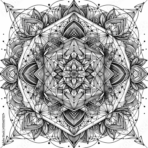 Sacred Geometry Coloring Page for Adults. Generative AI