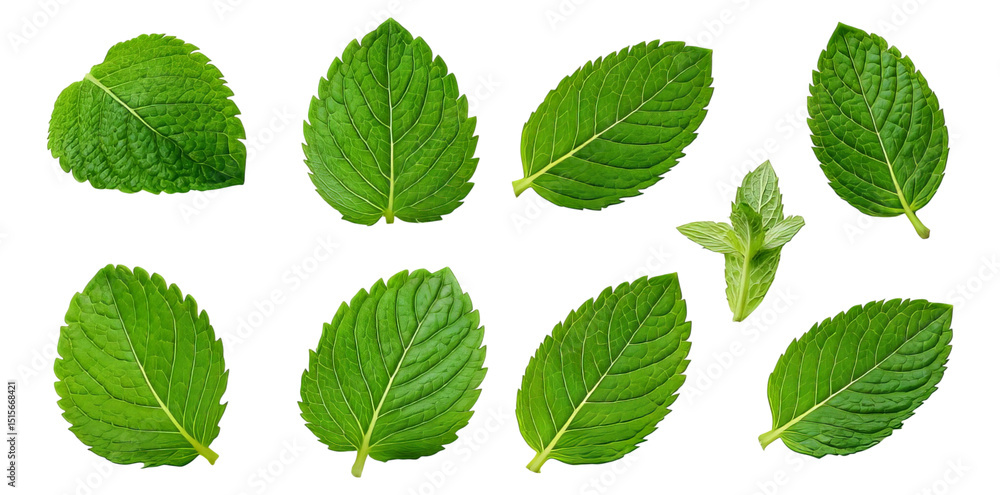 Various Mint Leaves Isolated on White Background for Culinary Use, Isolated on Transparent, white background Various Mint Leaves Isolated on White Background for Culinary Use, Isolated on Transparent, white background