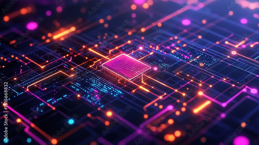 Abstract Futuristic Motherboard Circuit Board with Glowing Light Connection Technology Abstract Futuristic Motherboard Circuit Board with Glowing Light Connection Technology