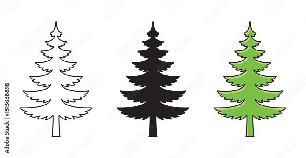 Obraz premium Pine Tree Icon with Tapered Shape Design , outline , flat design , stock vector . 