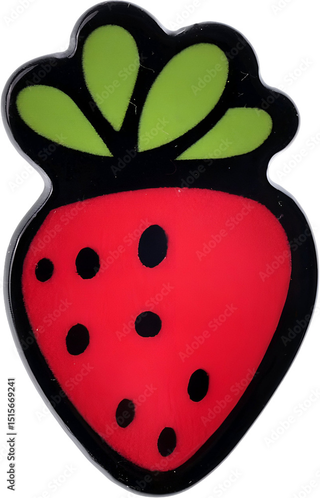 Obraz premium Glossy Red Fruit with Black Seeds and Green Leaves