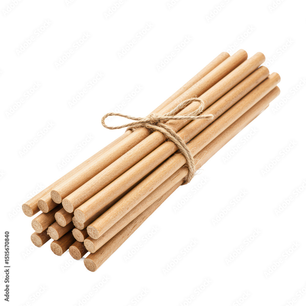 Bundle of wooden dowels tied with twine Bundle of wooden dowels tied with twine