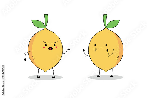Cute lemon cartoon character arguing doodle