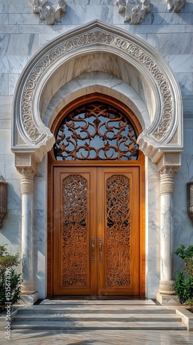 Ornate Carved Wooden Doors of a Mosque