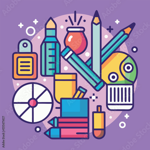 Art Supplies Icons – Vector Set on White Background