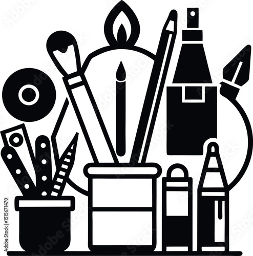 Art and Education Silhouette Icons – Vector Set on White Background