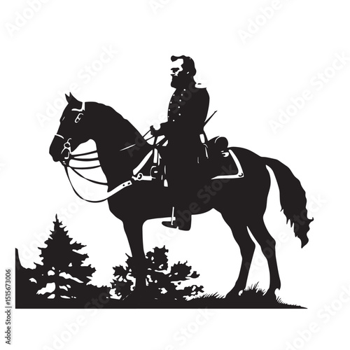 Black vector silhouette of a horse rider on a galloping stallion, ideal for equestrian sport illustrations