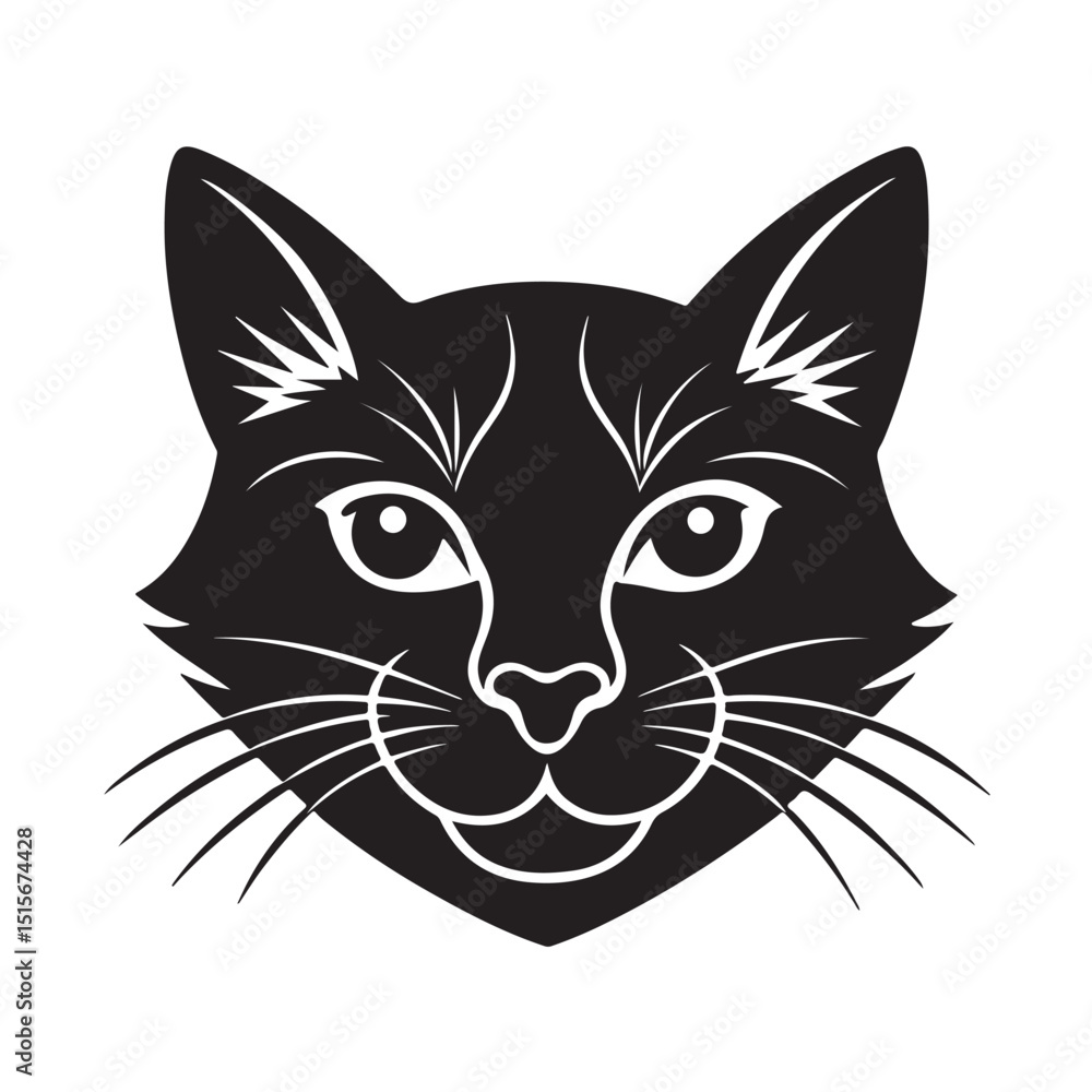 Elegant Black Cat Face with Detailed Whiskers and Eyes Elegant Black Cat Face with Detailed Whiskers and Eyes