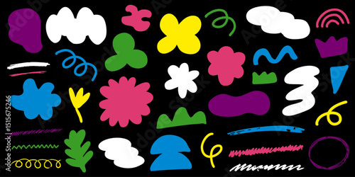 手書き　落書き　シェイプ　blob　セット　POP　黒背景