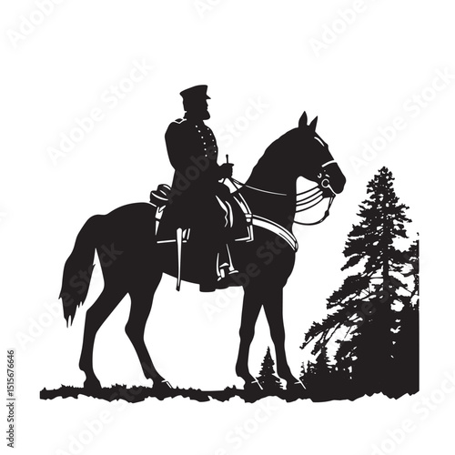 Black silhouette vector illustration of a cowboy or woman rider on horseback