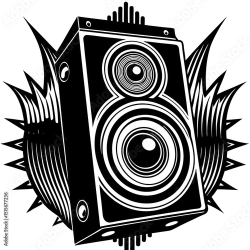 Black and white speaker with flame design