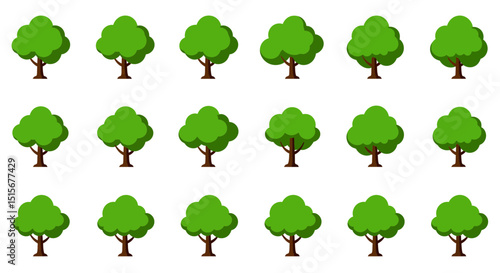 Diverse Green Tree Clipart Collection: Flat Design Nature Vector Set