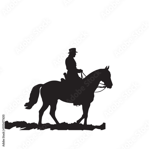 Black vector silhouette of a horse and rider in an equestrian sport, isolated on white