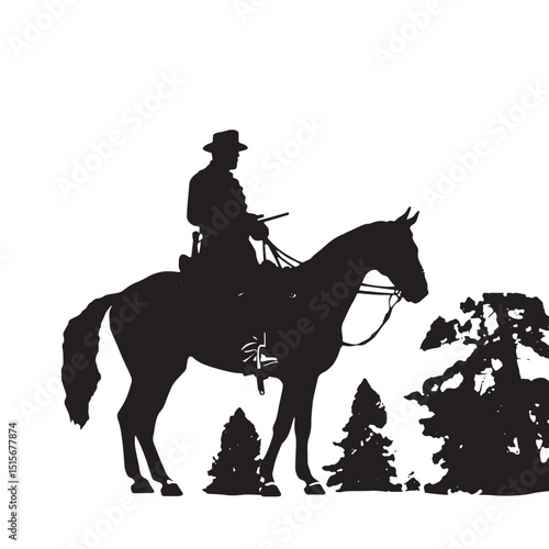 Silhouetted cowboy on a galloping horse, an equestrian sport illustration