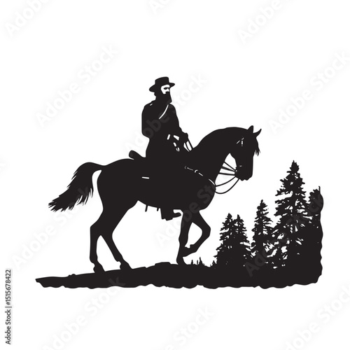 Black vector silhouette of a horse and rider in an equestrian sport gallop