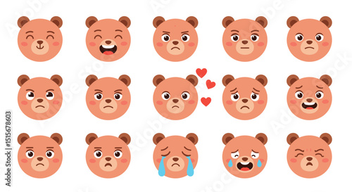 Cute Bear Emoticons & Emojis: Expressive Cartoon Animal Faces