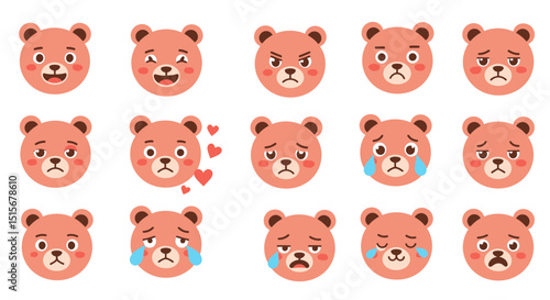 Cute Bear Emoticons & Emojis: Expressive Cartoon Animal Faces