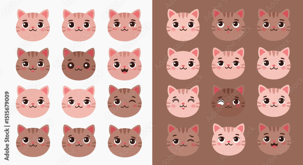 Obraz premium Cute Cat Emoticons & Emojis: Expressive Cartoon Animal Faces